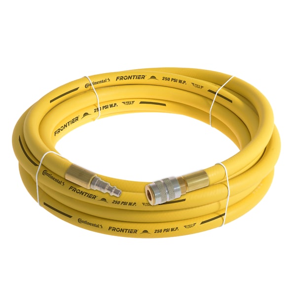 1/2" x 15' Yellow EPDM Air Hose, 250 PSI, 1/2" Ind. Interchange M+F QC